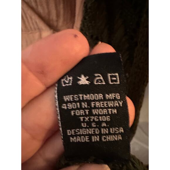 Rock & Roll Denim Olive Green Open Knit Fringe Cardigan Women’s Large Boho - Picture 10 of 11